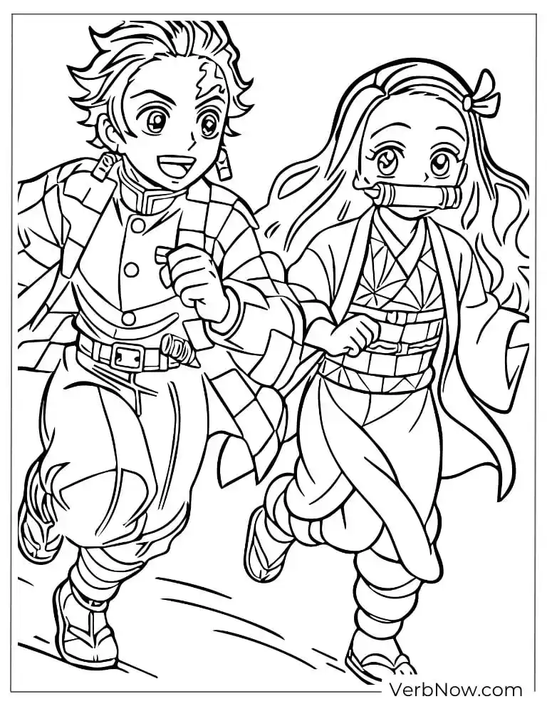 Tanjiro and Nezuko happily running