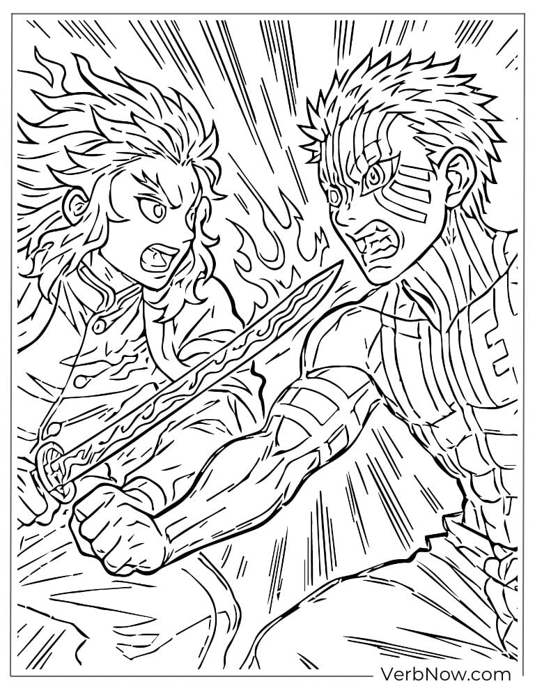 Shinjuro fighting with Akaza coloring page