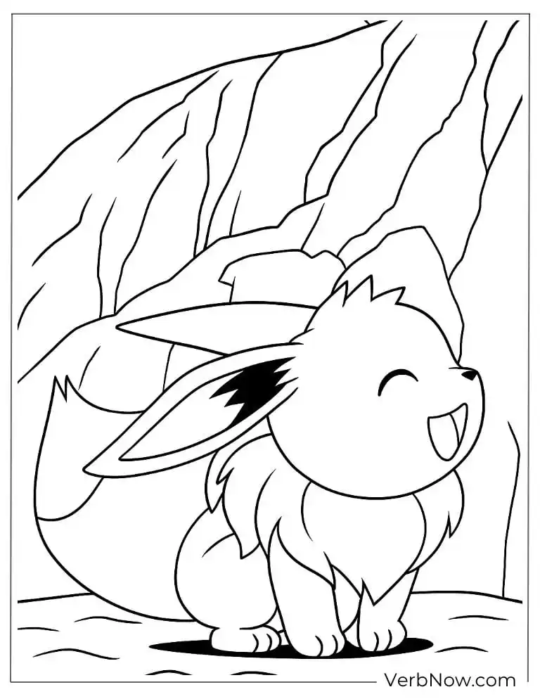 Eevee relaxing near a cliff coloring page