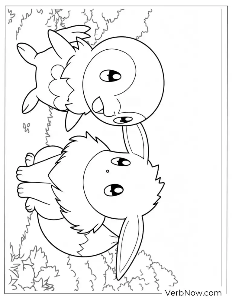 Eevee and friend in the forest coloring page
