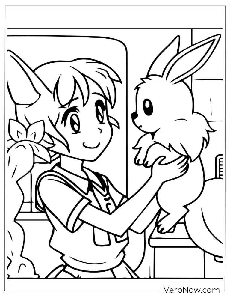 A trainer holding Eevee with a warm smile
