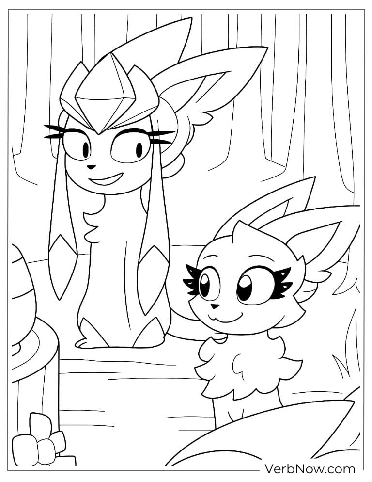Two elegant Eeveelutions sitting in a peaceful forest