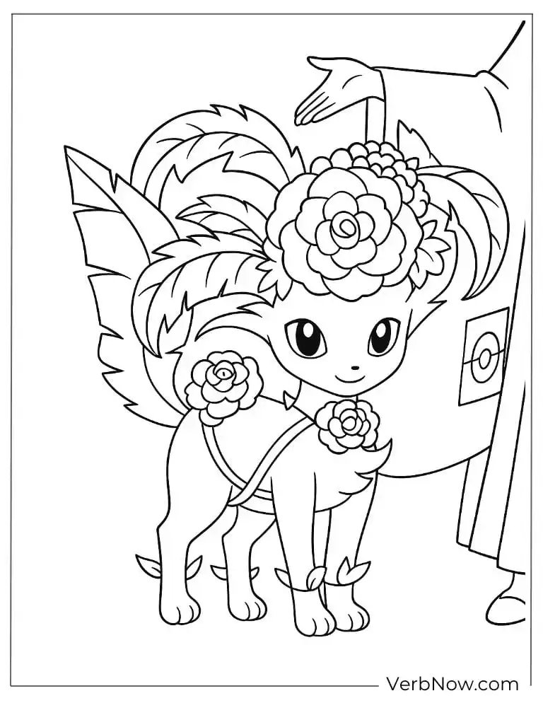 Eevee dressed with a flower crown coloring page