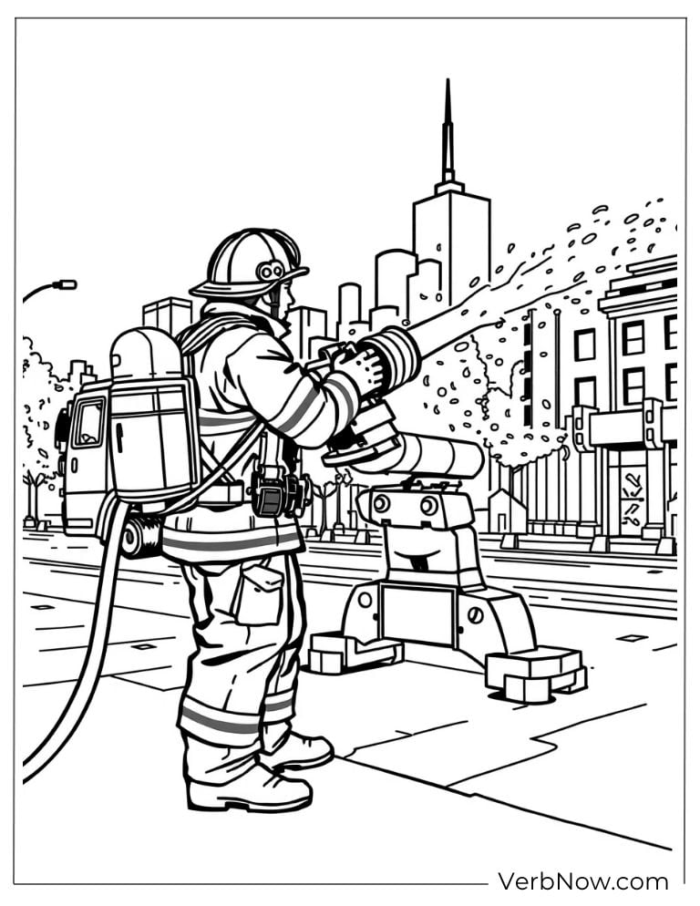 A firefighter sprays water onto a burning building