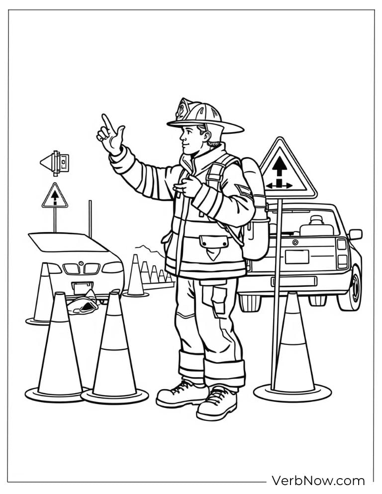 A fireman gives traffic directions at a road safety zone