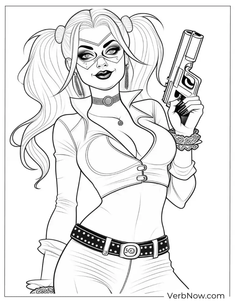 Cool Harley poses holding a pistol