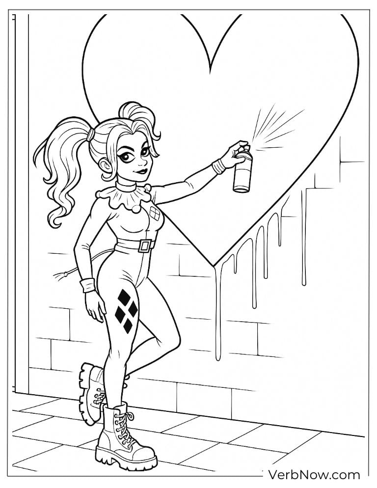 Harley paints a heart on the wall coloring page