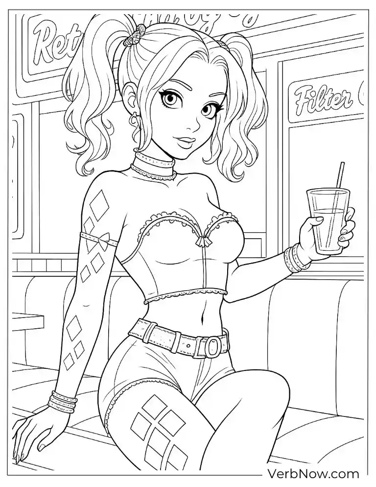 Harley enjoys a drink at a retro diner