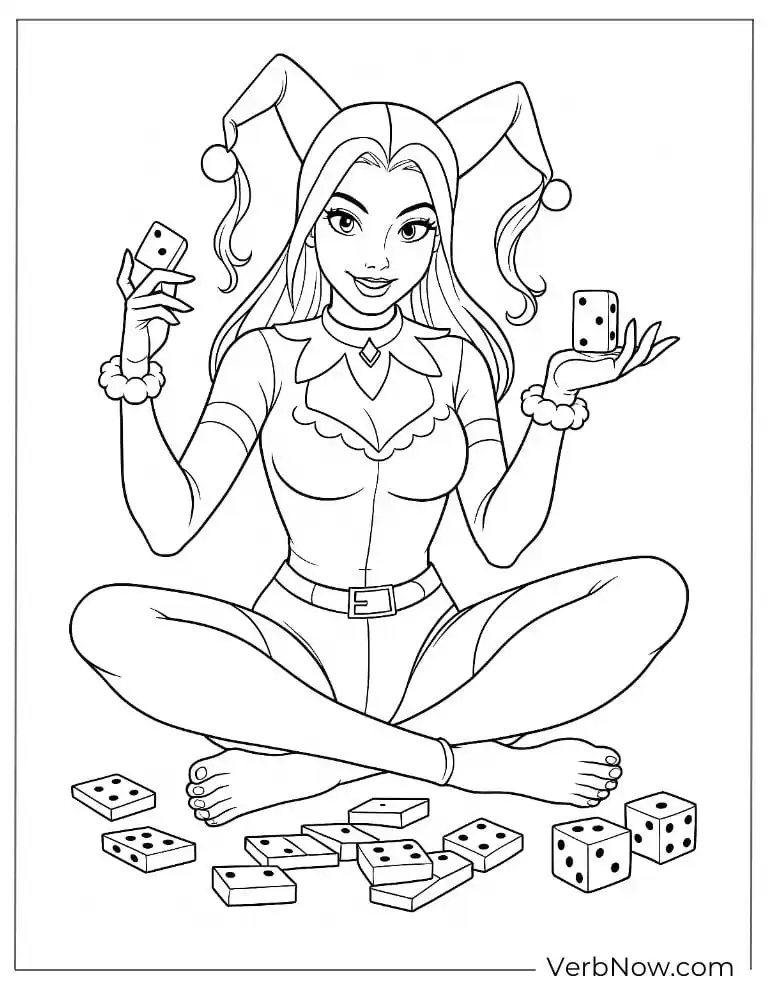 Harley holding cards coloring page