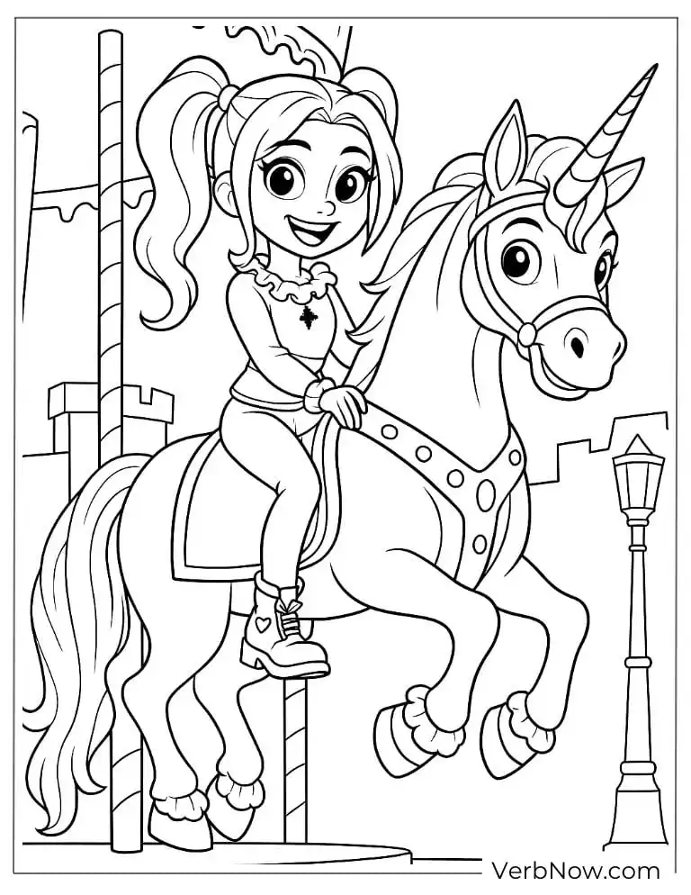 Harley rides a unicorn carousel