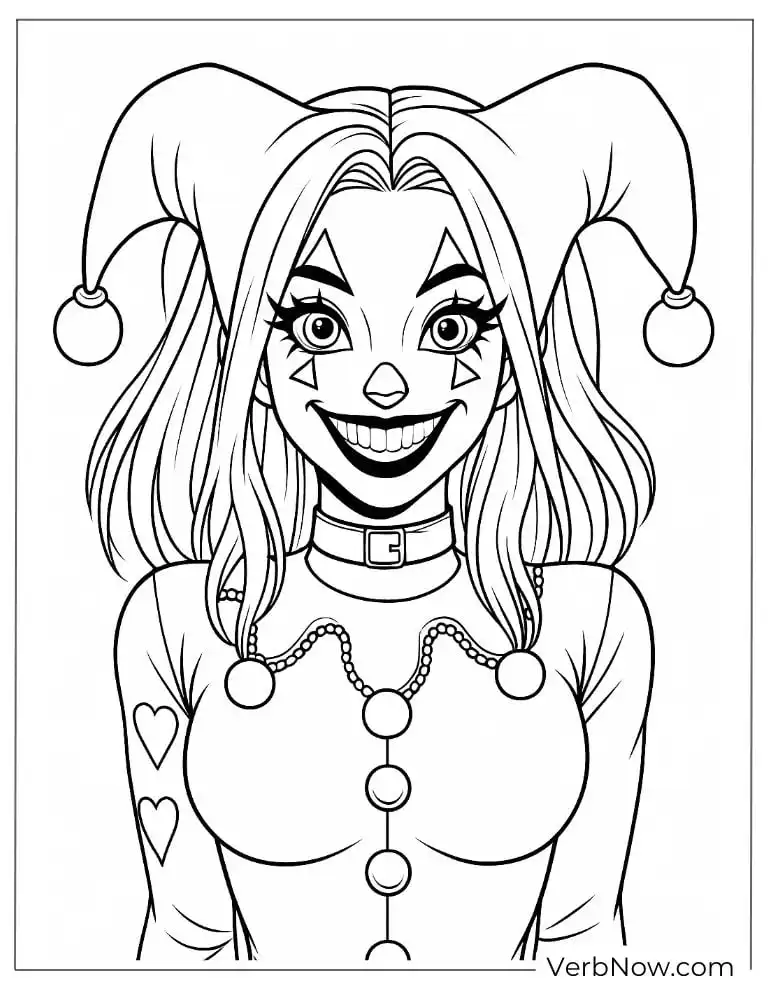 Cute Harley in a jester outfit smiles brightly
