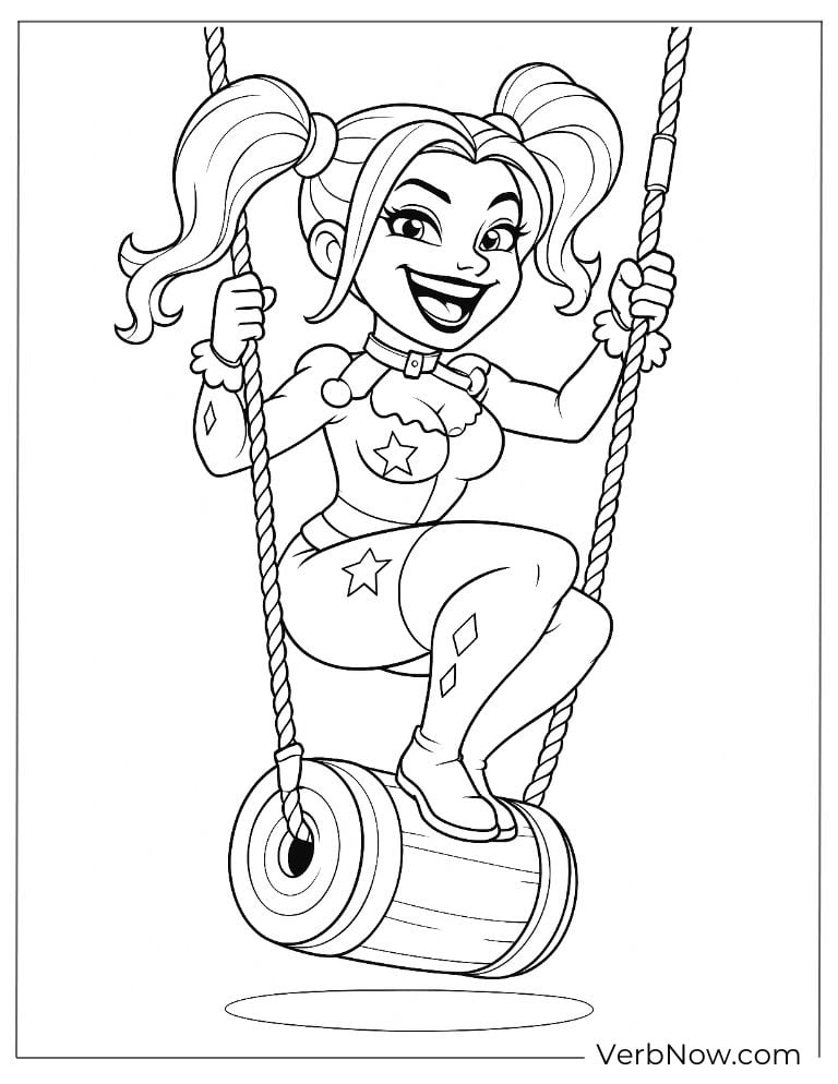 Cheerful Harley swings playfully on a rope swing