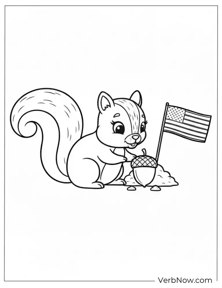 A cute squirrel holding a flag on Independence Day
