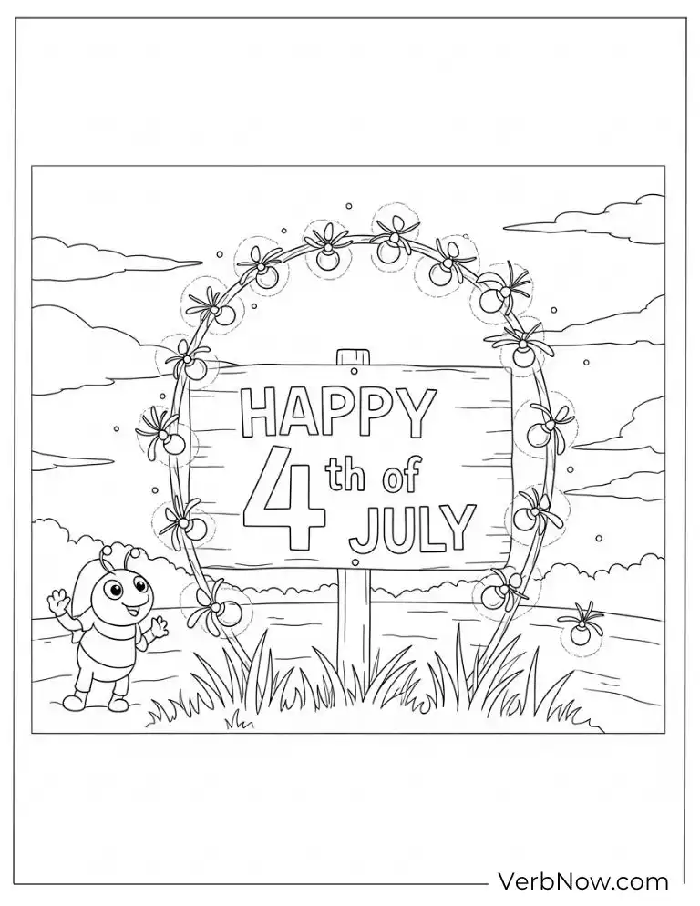 Coloring page of “Happy 4th of July” sign