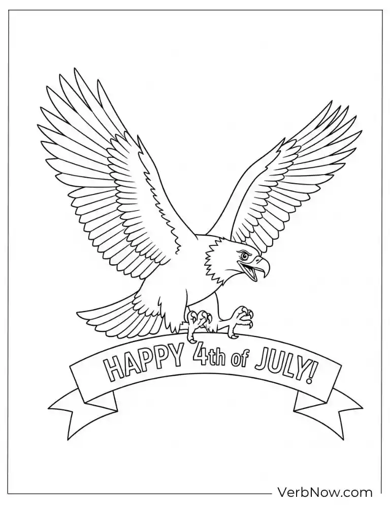 A bald eagle soaring with a “Happy 4th of July”