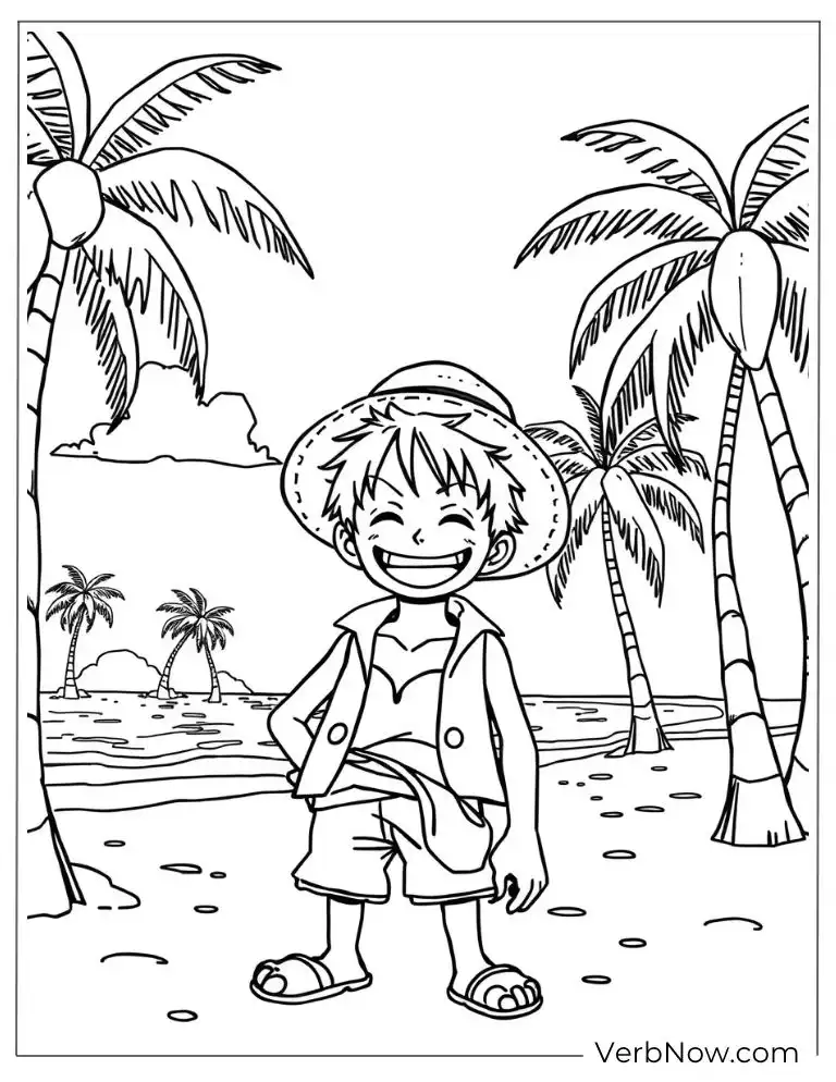 Luffy standing proudly on a beach