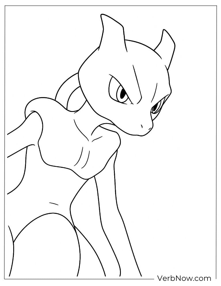 Mewtwo in a serious pose coloring page