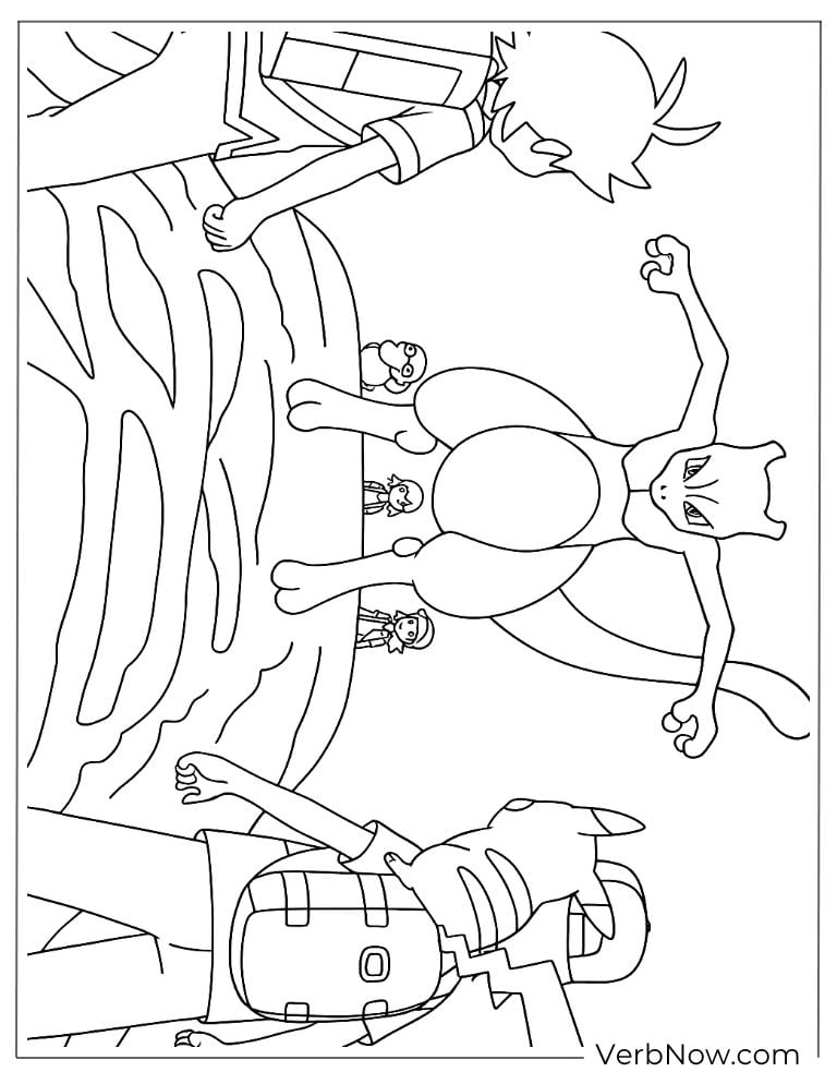 Mewtwo vs two trainers coloring page