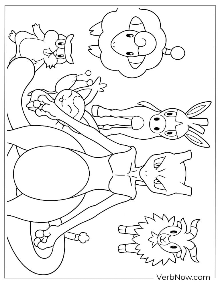 Mewtwo surrounded by playful Pokémon