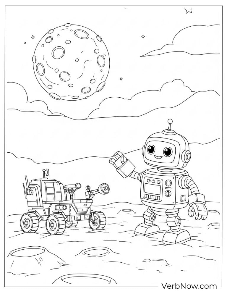 A robot and rover explore the moon's surface