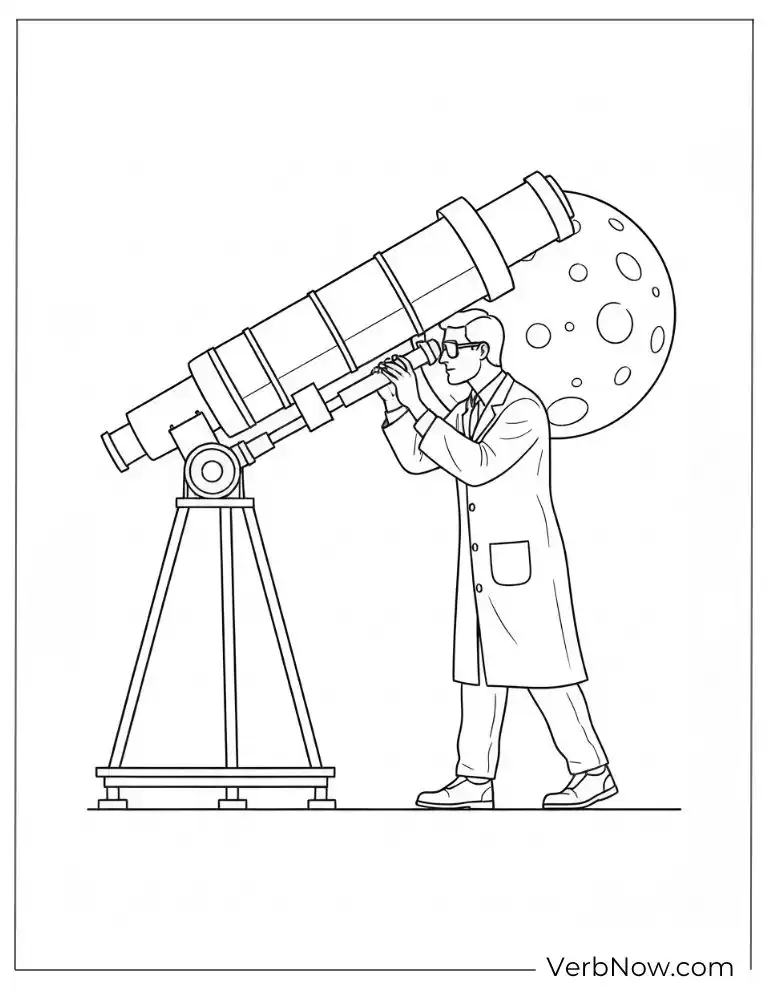 A scientist observes the moon through a large telescope