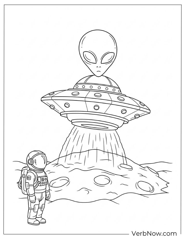 An alien hovers above an astronaut with a UFO
