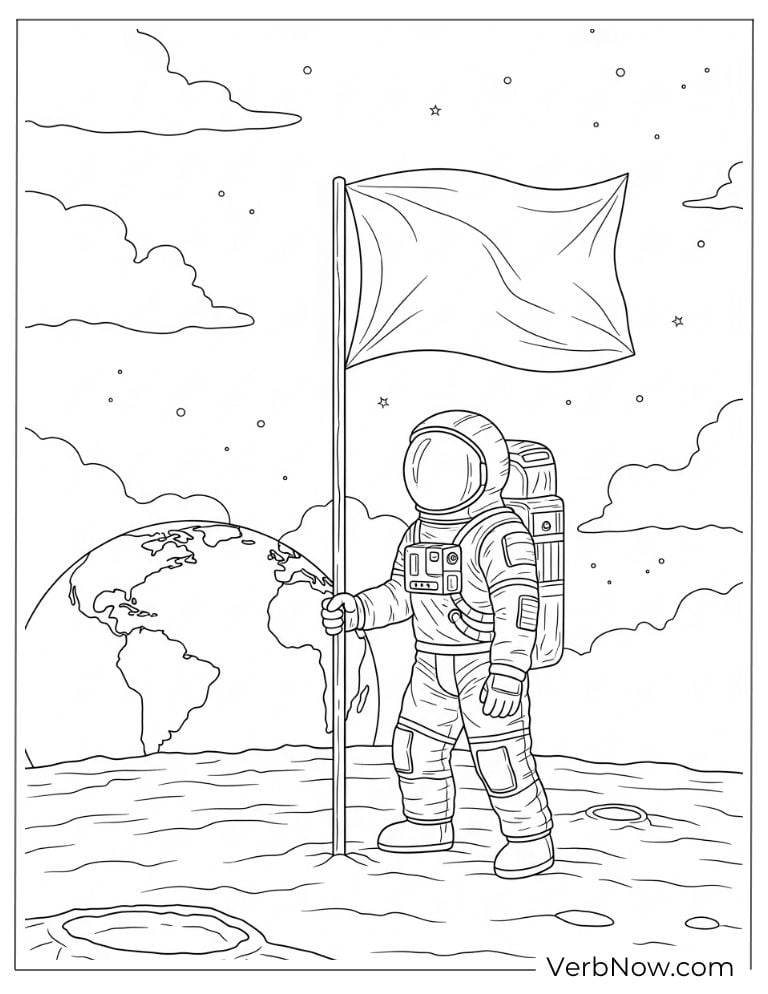 An astronaut holding a flag on the moon