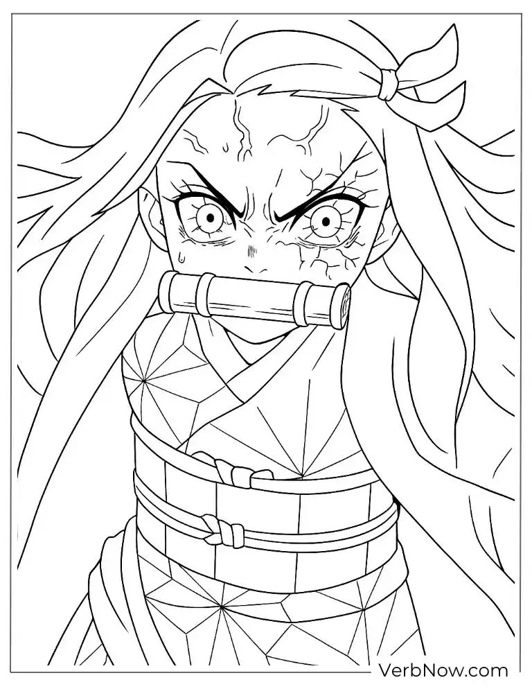 Nezuko in demon form coloring page