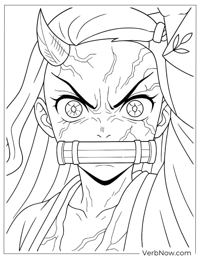 Demon Nezuko with horn coloring page