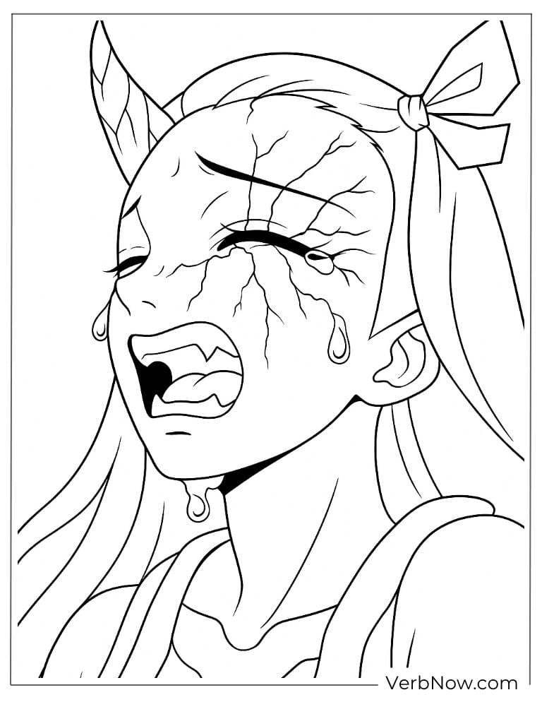 Crying Nezuko in demon form coloring page