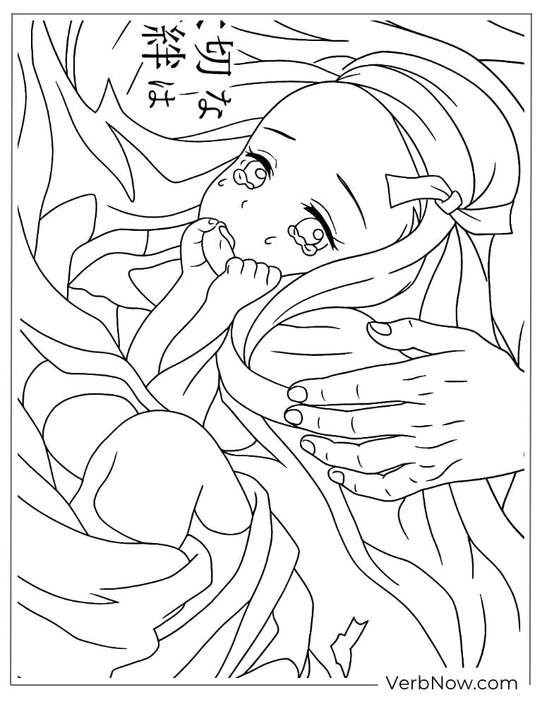 Baby Nezuko sleeping coloring page