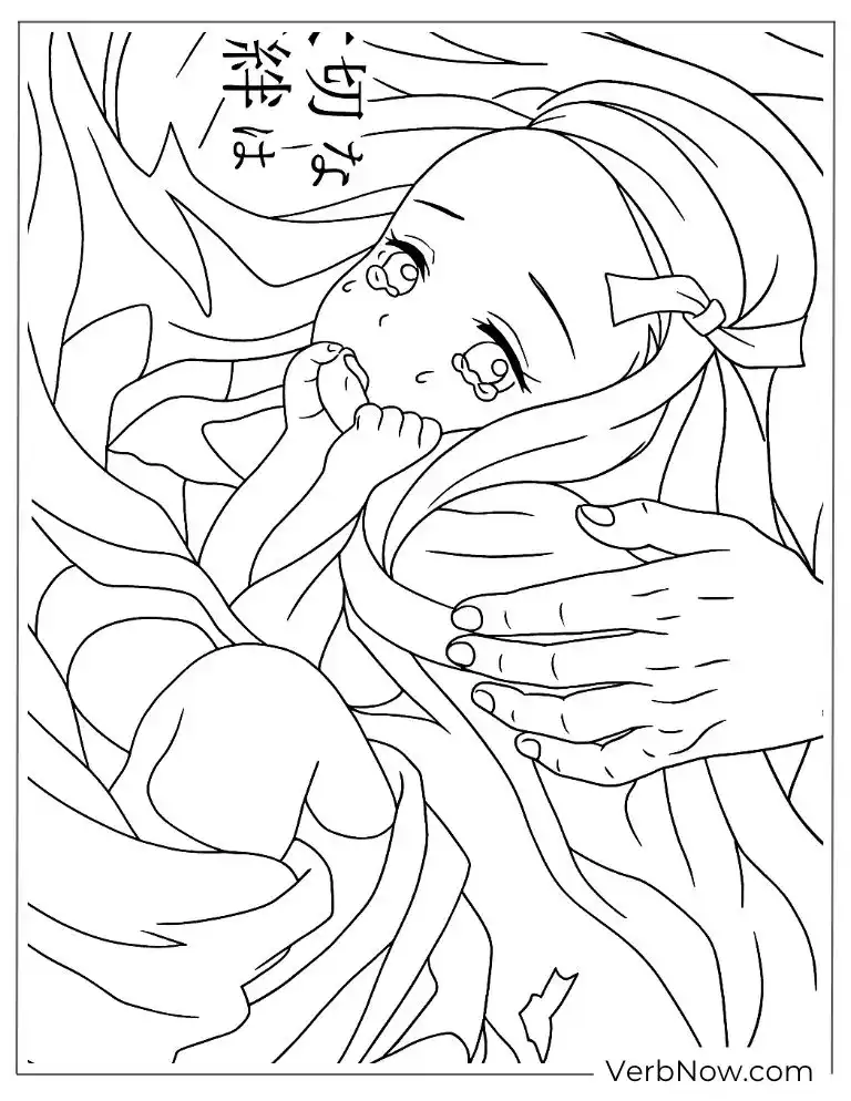 Baby Nezuko sleeping coloring page