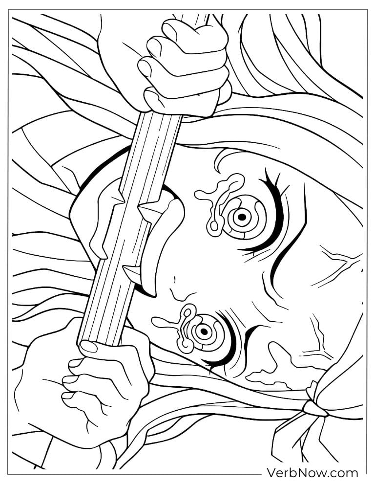 Angry Nezuko in demon form coloring page