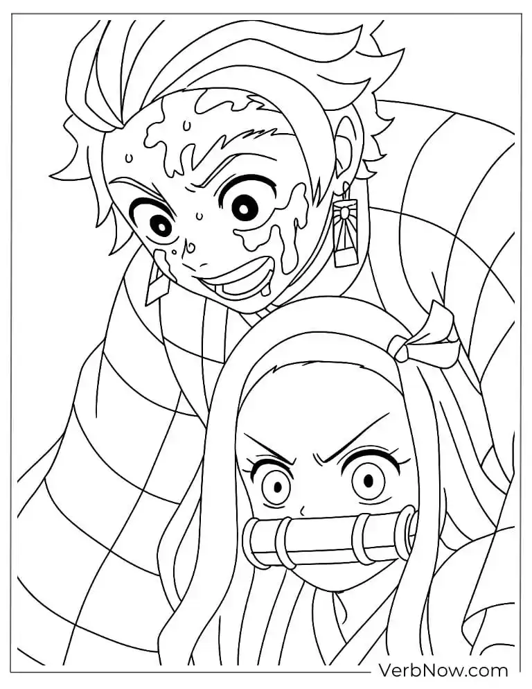 Tanjiro and Nezuko together coloring page