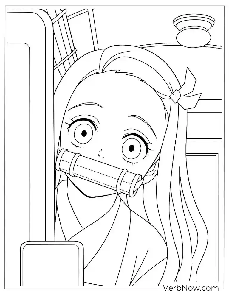 Nezuko curiously observed coloring page