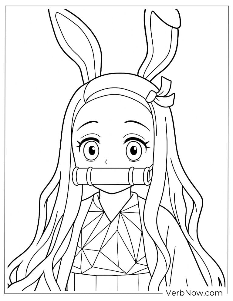 Nezuko in bunny costume coloring page