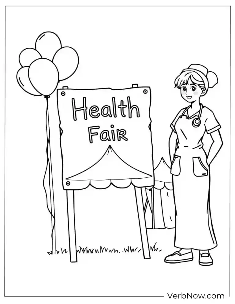 Nurse stands beside a sign at a health fair event