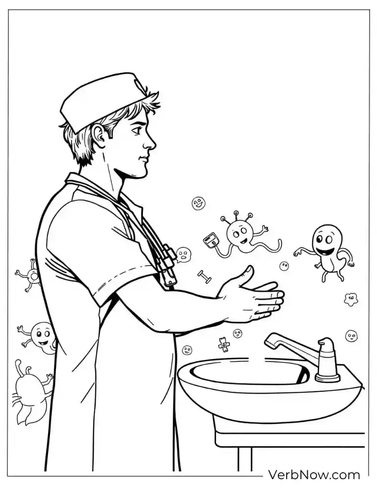 A nurse washes hands to remove germs and bacteria