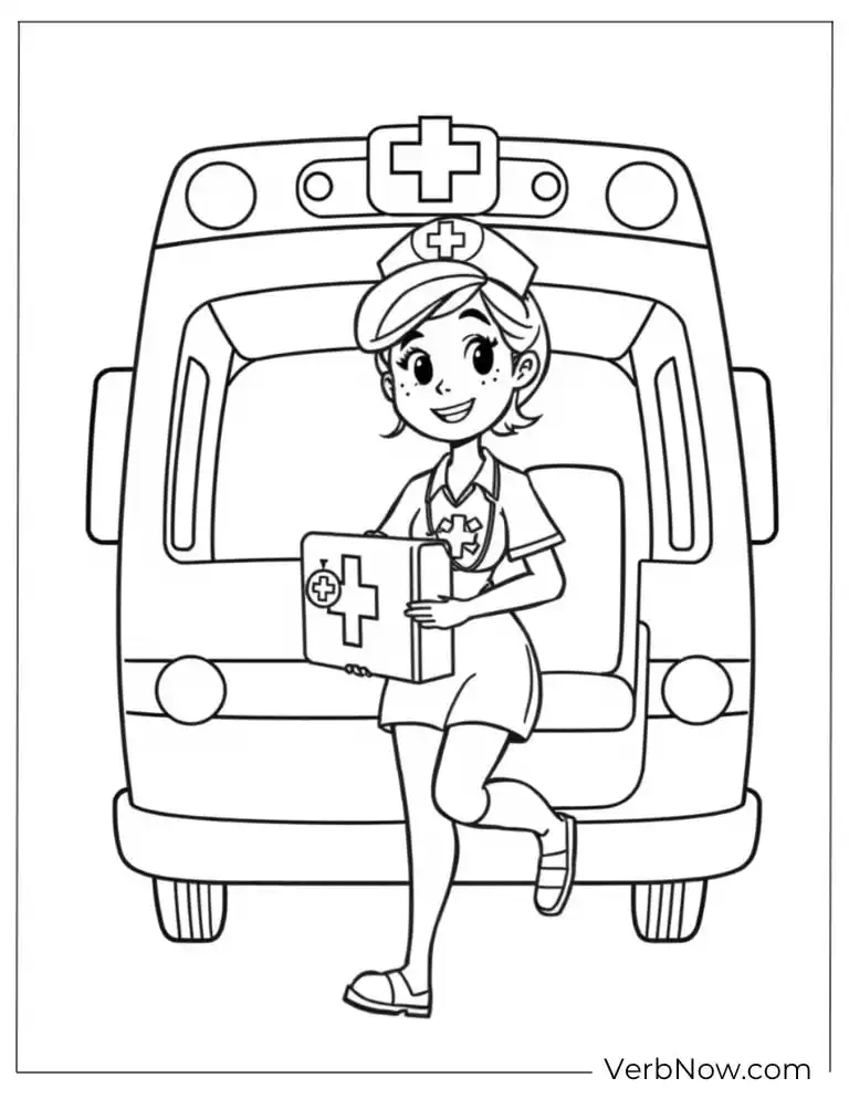 Nurse steps out of an ambulance holding a first aid kit