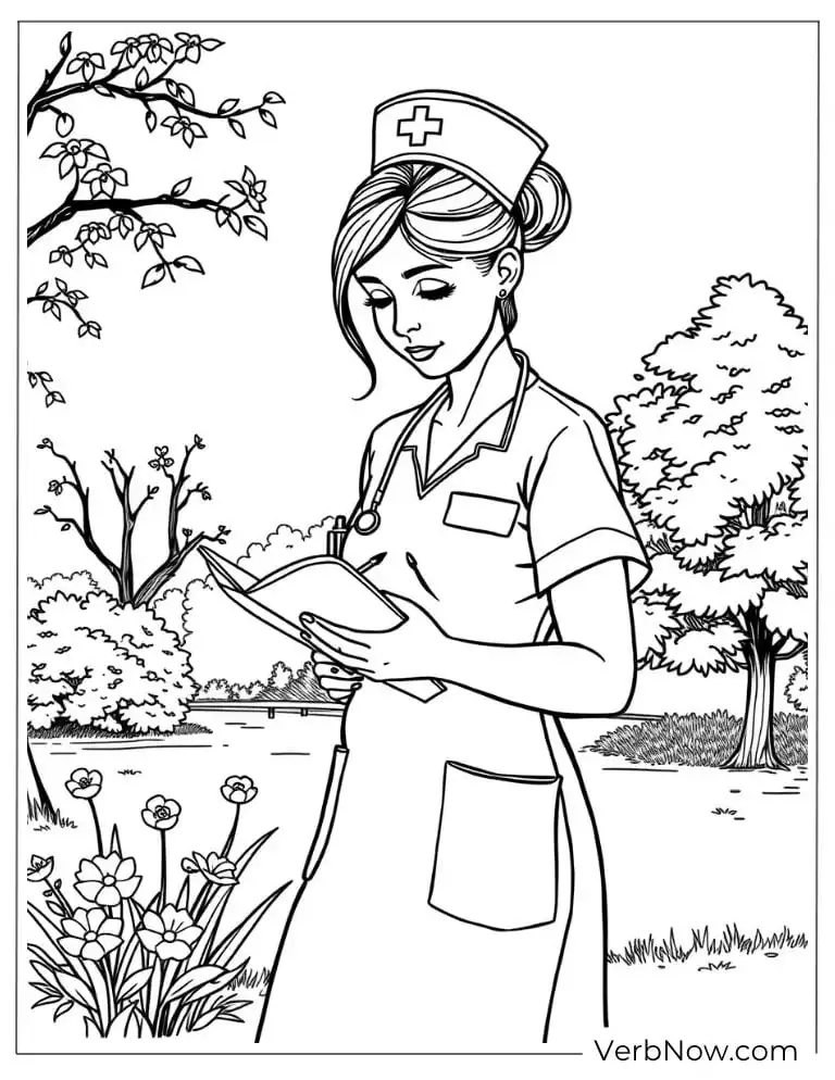 A nurse writes notes while enjoying the outdoors