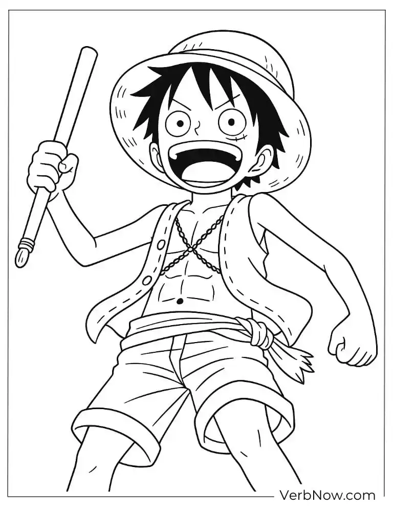 Smiling Luffy with his straw hat coloring page