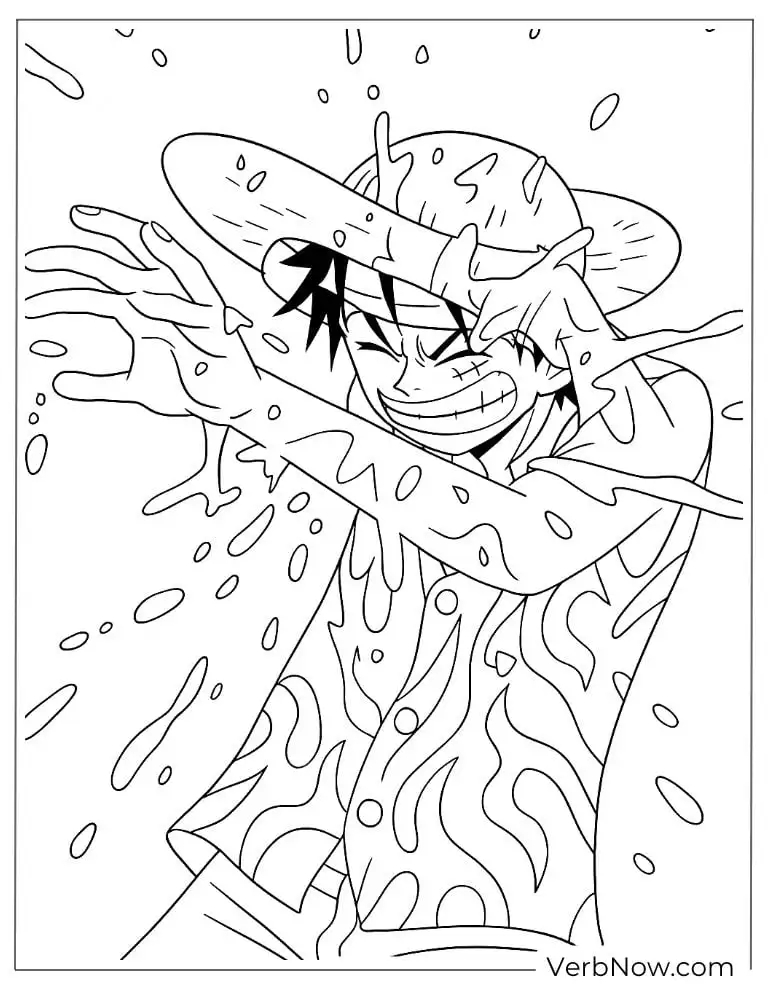 Luffy playing with water coloring page