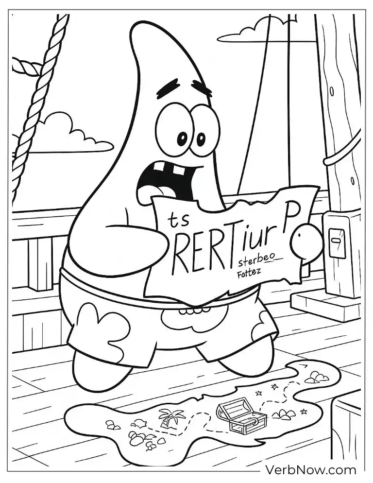 Patrick holding a mysterious map coloring page