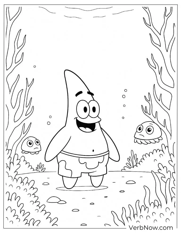 Patrick walks through coral reefs coloring page
