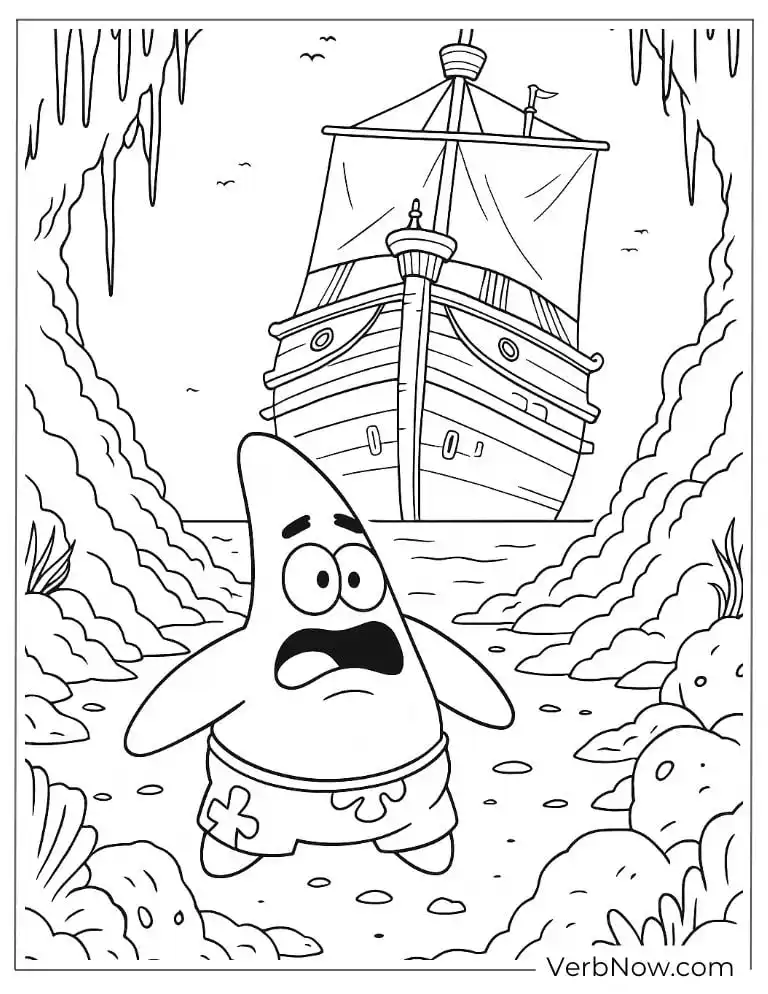 Patrick runs away from a pirate ship in a cave