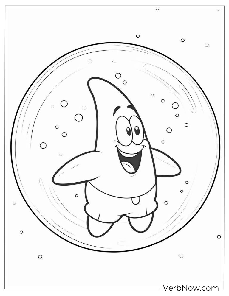 Patrick floats joyfully inside a bubble in space