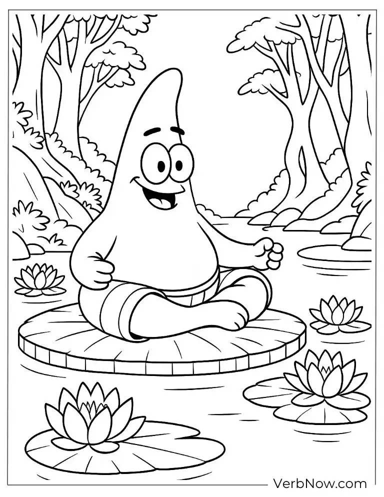 Patrick meditates peacefully on a lily pad in a pond