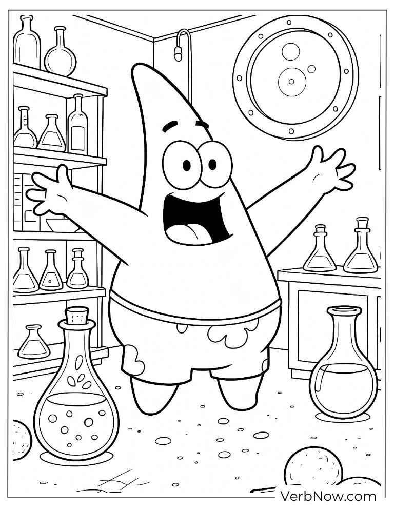 Patrick is in a science lab coloring page