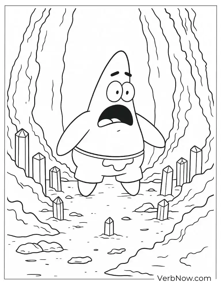 Patrick looks scared exploring a deep cave
