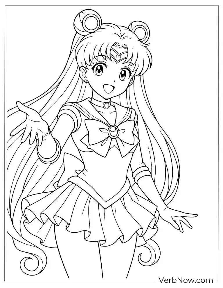 Sailor Moon posing with open arms coloring page